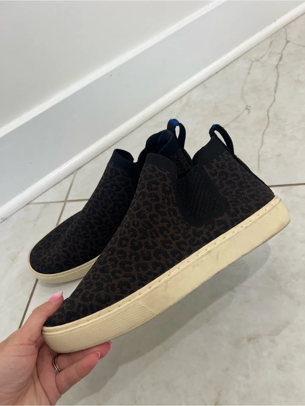 Rothy's Espresso Leopard Print The Chelsea Slip On Boots Size 8 US